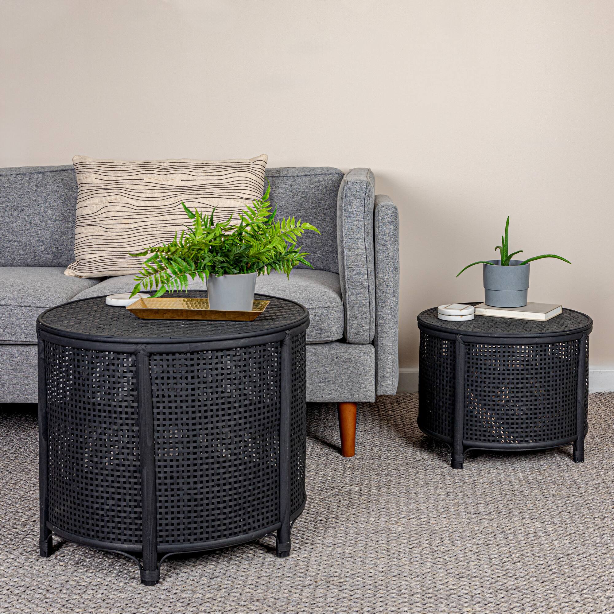 Hello Honey® Round Bamboo & Rattan Accent Table